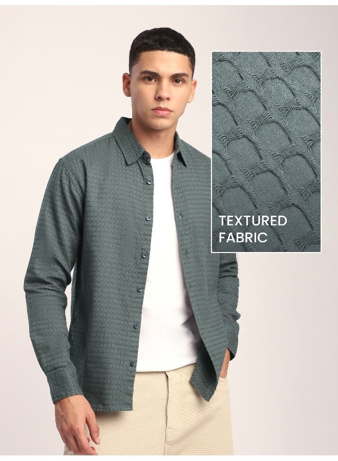 بيونغ قميص رمادي متوسط بنقش الجاكار المستدير والملمس - Image 5