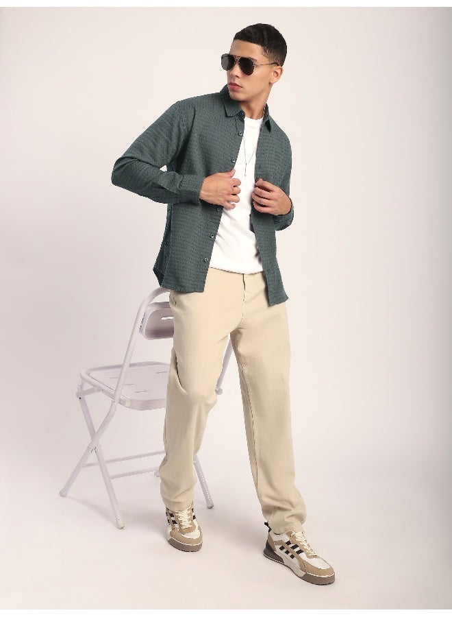 بيونغ قميص رمادي متوسط بنقش الجاكار المستدير والملمس - Image 3