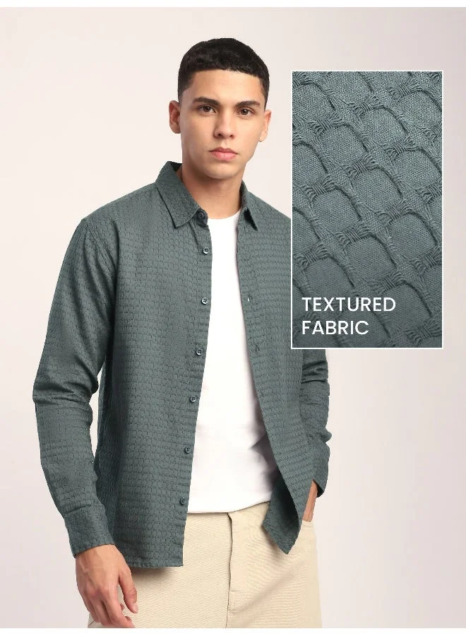 Beyoung Mid Grey Jacquard Round Textured Shirt