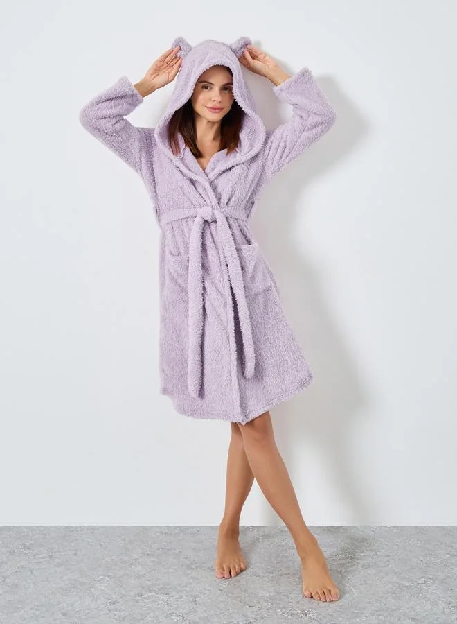 Styli Styli Bear Ears Hooded Fleece Pocket Robe