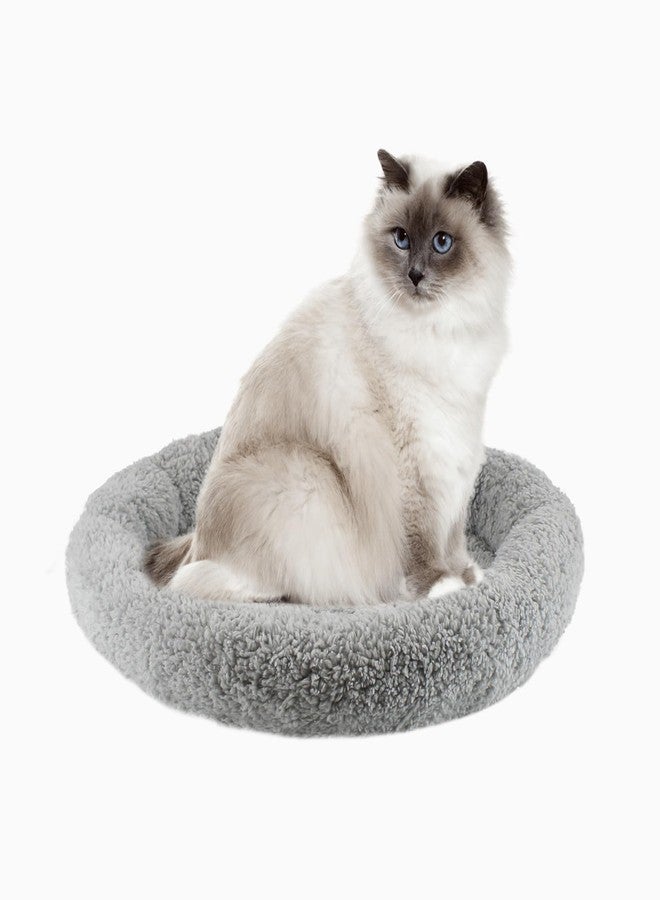 Billionchains Round Cat Bed Washable Cat Donut Bed with Non-Slip Bottom Comfortable Soft Pet Bed for Indoor Cats/Gray （Diameter: 15.75"） - Image 1