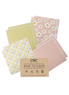 COOK WITH COLOR COOK WITH COLOR Eco-Friendly Reusable Swedish Dishcloths for Kitchen - Pack of 8 Reusable Paper Towels, Biodegradable Cellulose Sponge Cloths- Assorted Designs and Colors, Pink and Yellow Floral  - Image 1