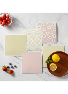 COOK WITH COLOR COOK WITH COLOR Eco-Friendly Reusable Swedish Dishcloths for Kitchen - Pack of 8 Reusable Paper Towels, Biodegradable Cellulose Sponge Cloths- Assorted Designs and Colors, Pink and Yellow Floral  - Image 4