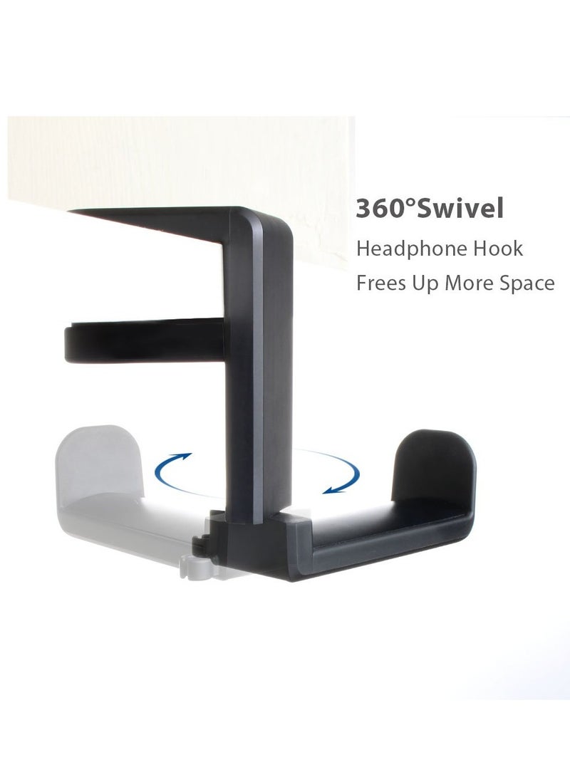 SYOSI Gaming Headphone & Controller Holder, 3-in-1 PC Headphones Hanger Adjustable & Rotating Arm Clamp, Headphone Stand Under Desk, Universal Headset Controllers Hook (Black) - Image 5