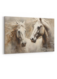 LOWHA Canvas Wall Art Stretched Over Wooden Frame with Couple of Horses Painting  - Image 4