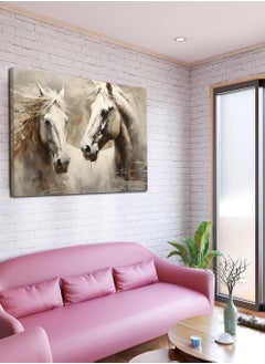 LOWHA Canvas Wall Art Stretched Over Wooden Frame with Couple of Horses Painting  - Image 2