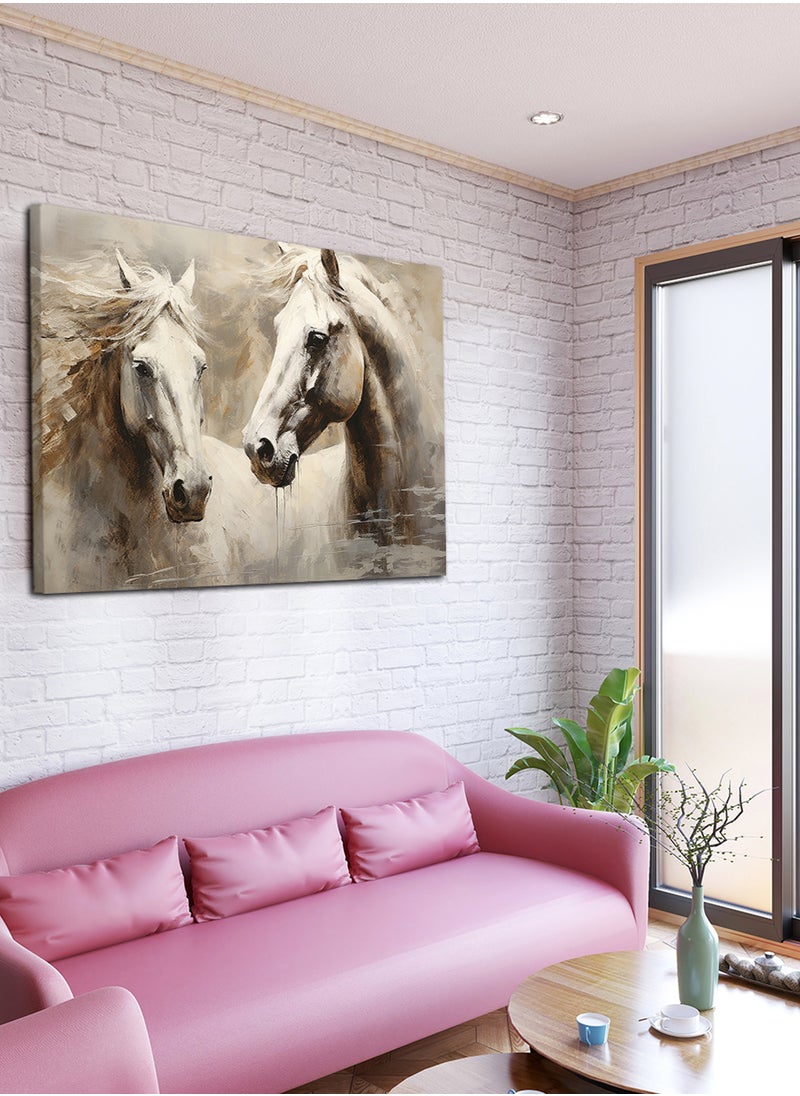 LOWHA - Canvas Wall Art Stretched Over Wooden Frame with Couple of Horses Painting - Image 1
