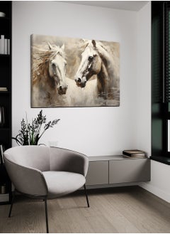 LOWHA Canvas Wall Art Stretched Over Wooden Frame with Couple of Horses Painting  - Image 3