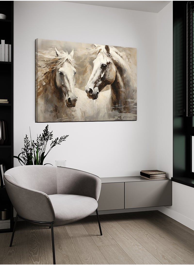 LOWHA - Canvas Wall Art Stretched Over Wooden Frame with Couple of Horses Painting - Image 1
