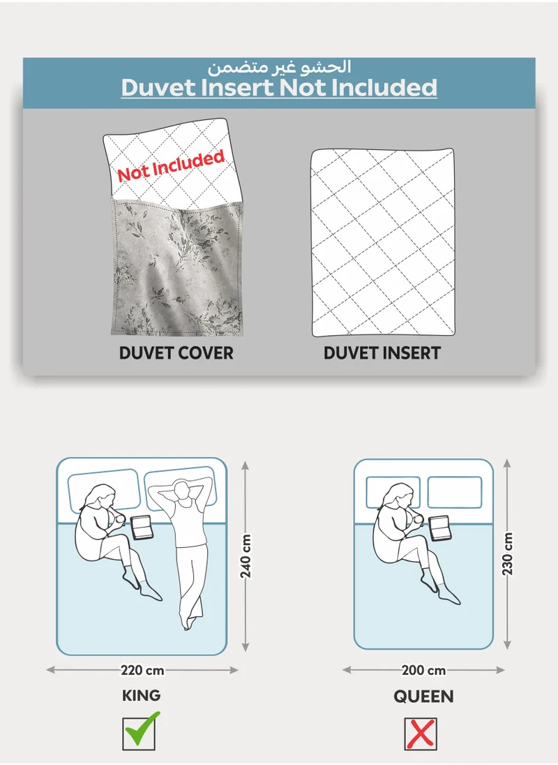 Donetella Printed Duvet Set, King Size 220x240 cm - 6-Pcs Bed Set, Microfiber Fabric - 1 Duvet Cover, 1 Fitted Sheet, 2 Pillow Shams, 2 Pillowcases (Filler Not Included)