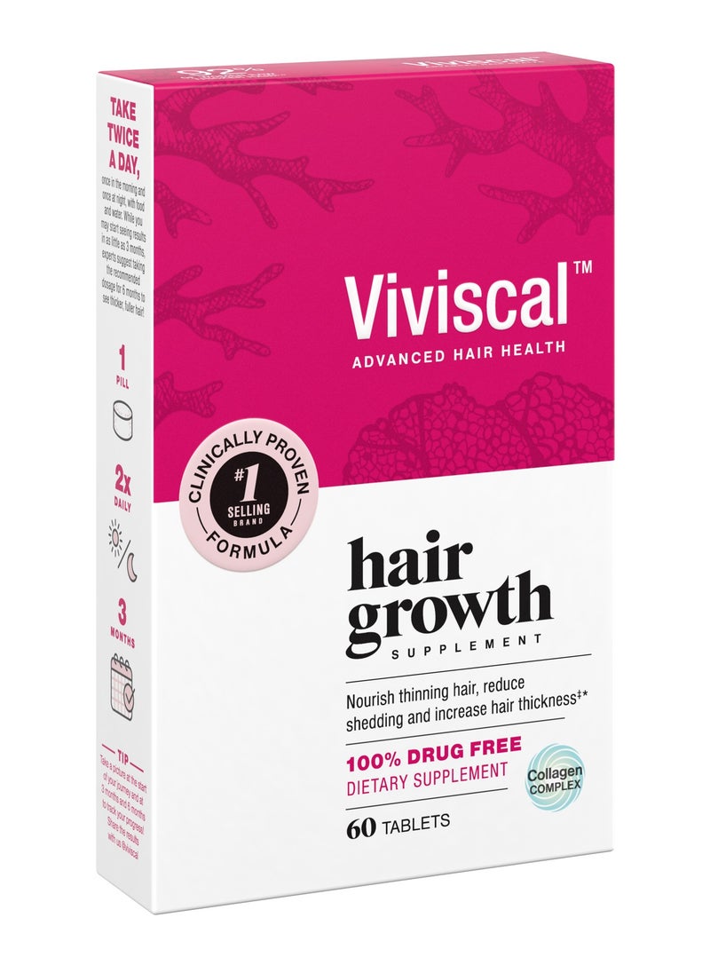 Viviscal Hair Growth Supplement for Women with Iron, Biotin, Zinc, Vitamin C, Nourish Thinning Hair and Increase Hair Thickness, Hair Multivitamins for Women - 60 Tablets  - Image 1