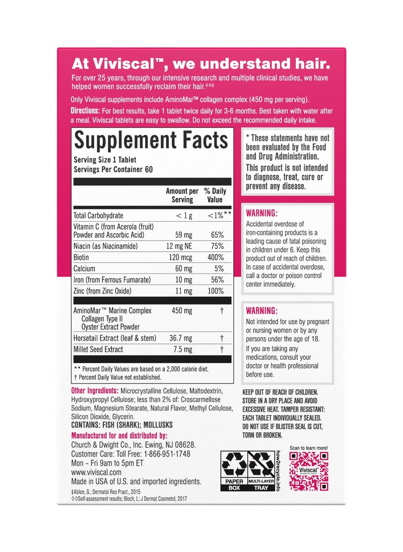 Viviscal Hair Growth Supplement for Women with Iron, Biotin, Zinc, Vitamin C, Nourish Thinning Hair and Increase Hair Thickness, Hair Multivitamins for Women - 60 Tablets  - Image 2