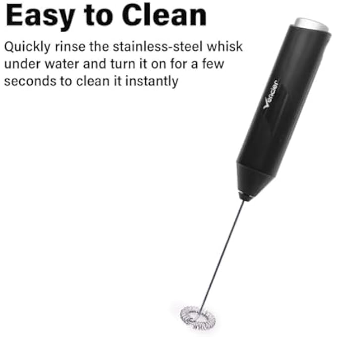 Vencier Handheld Milk Frother  Stainless Steel Electric Whisk  Portable BatteryOperated Foam Maker For Lattes Matcha  Shakes  Ergonomic Compact  Easy To Clean Batteries Not Included Black - Image 5