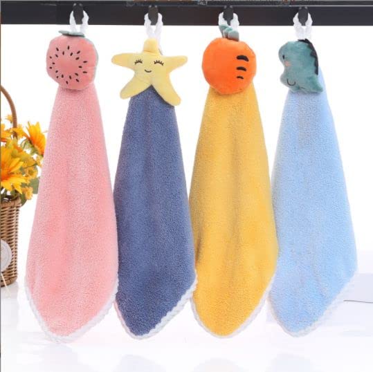 Home-Cloud HomeCloud Cute Kids Hand Towels With Hanging Loop for Toddlers - Microfiber for Bathroom, Kitchen, Home (4 Pcs), Multi - Image 5