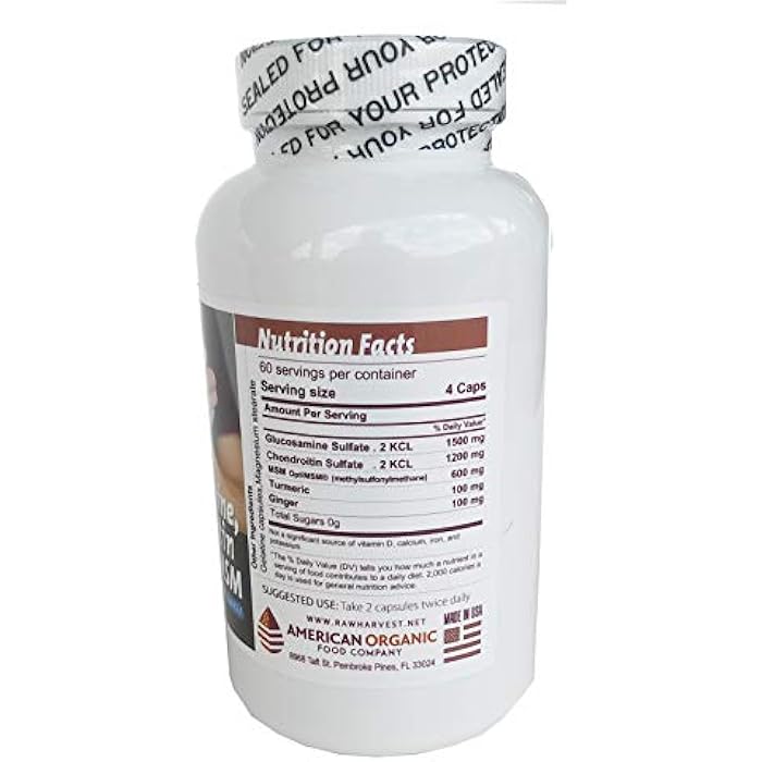 RawHarvest Glucosamine & Chondroitin with MSM, Turmeric, Ginger 240 Capsules 1500 mg per Serving - Image 2