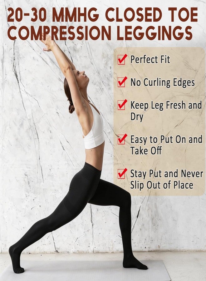CASMON 20-30 mmHg Compression Pantyhose for Women & Men, 2 Pairs Closed Toe High-waist Compression leggings for Varicose Veins Edema - Image 5