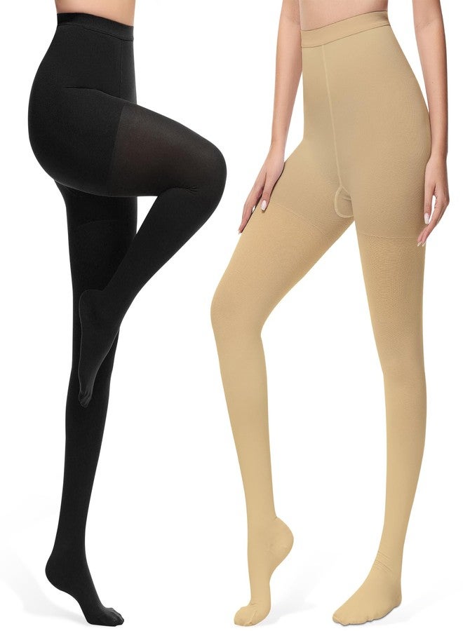 CASMON 20-30 mmHg Compression Pantyhose for Women & Men, 2 Pairs Closed Toe High-waist Compression leggings for Varicose Veins Edema - Image 1