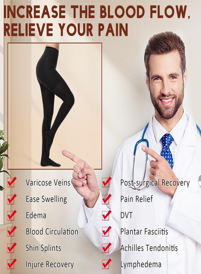CASMON 20-30 mmHg Compression Pantyhose for Women & Men, 2 Pairs Closed Toe High-waist Compression leggings for Varicose Veins Edema - Image 3