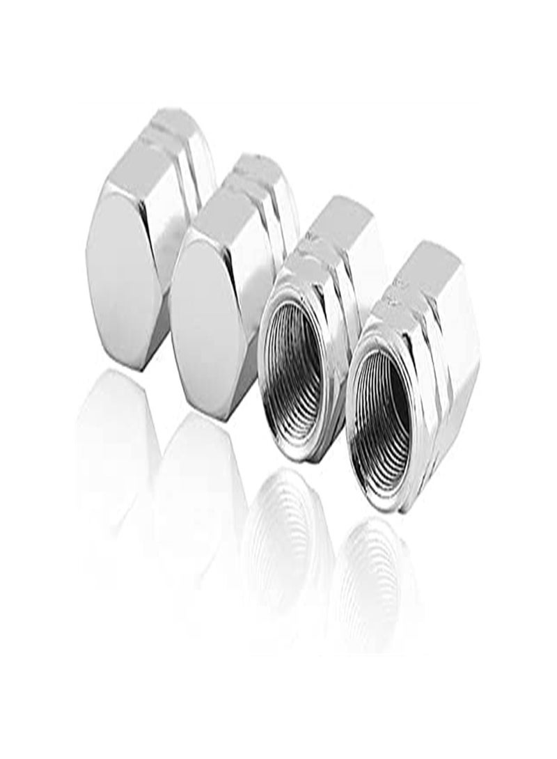 Goolsky 4-Piece Tire Stem Wheel Valve Covers Car Dustproof Tire Cap, Hexagon Shape Silver - Image 1