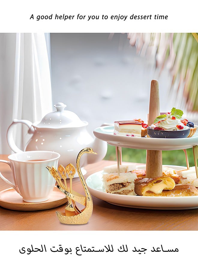 كويفلوكس منظم ملاعق وشوك على شكل بجعة، منظم مطبخ، حاوية تخزين ملاعق وشوك من سبائك الزنك، جهاز تخزين أنيق ونبيل، منظم ملاعق وشوك ذهبي، قاعدة على شكل بجعة، منظم مبتكر وأنيق يحمل 6 ملاعق - Image 5