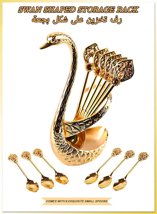 كويفلوكس منظم ملاعق وشوك على شكل بجعة، منظم مطبخ، حاوية تخزين ملاعق وشوك من سبائك الزنك، جهاز تخزين أنيق ونبيل، منظم ملاعق وشوك ذهبي، قاعدة على شكل بجعة، منظم مبتكر وأنيق يحمل 6 ملاعق - Image 1