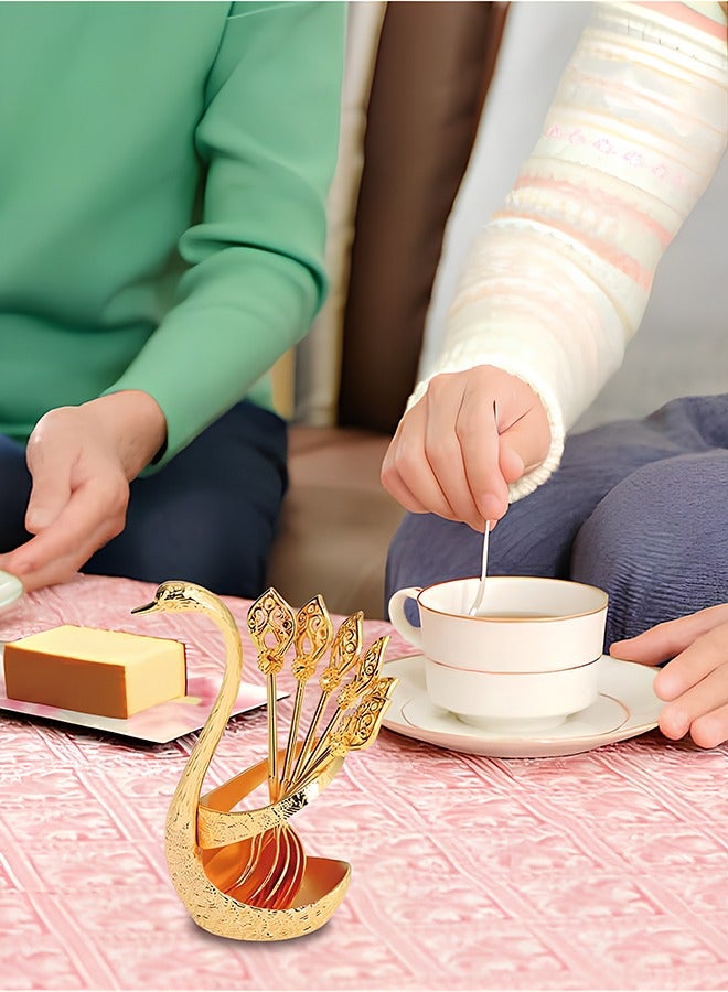 كويفلوكس منظم ملاعق وشوك على شكل بجعة، منظم مطبخ، حاوية تخزين ملاعق وشوك من سبائك الزنك، جهاز تخزين أنيق ونبيل، منظم ملاعق وشوك ذهبي، قاعدة على شكل بجعة، منظم مبتكر وأنيق يحمل 6 ملاعق - Image 3