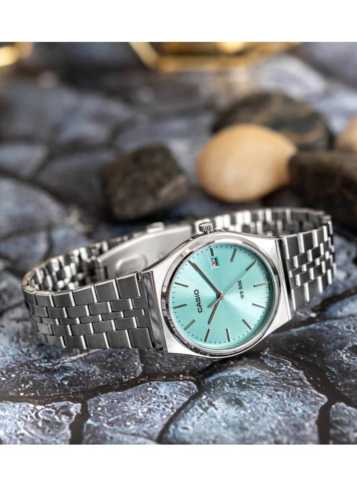 كاسيو ساعة قياسية للرجال من الفولاذ المقاوم للصدأ بمينا أزرق كوارتز MTP-B145D-2A1VEF - Image 4