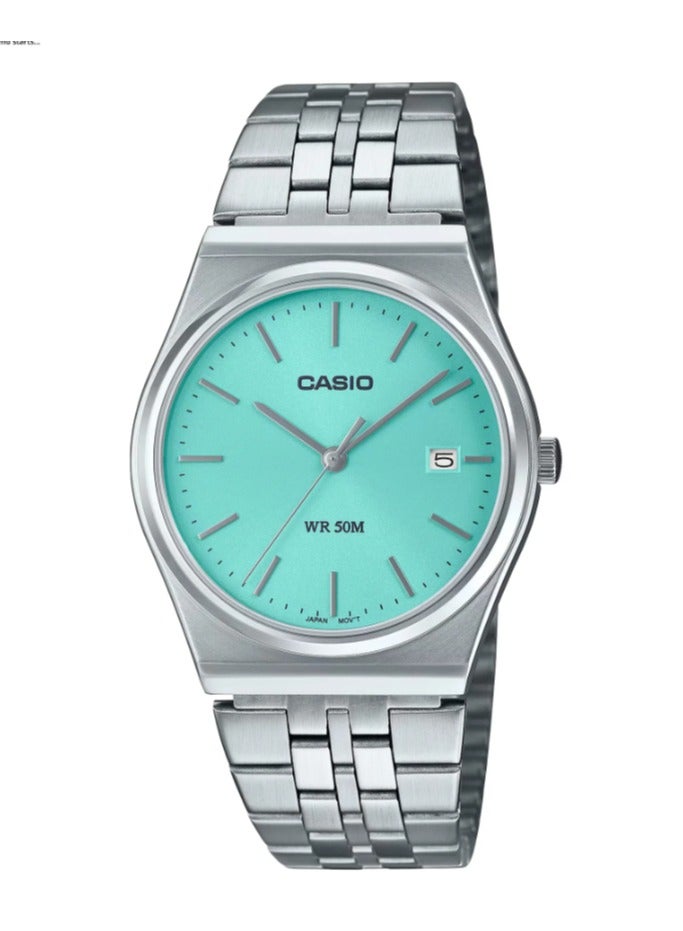 كاسيو ساعة قياسية للرجال من الفولاذ المقاوم للصدأ بمينا أزرق كوارتز MTP-B145D-2A1VEF - Image 1