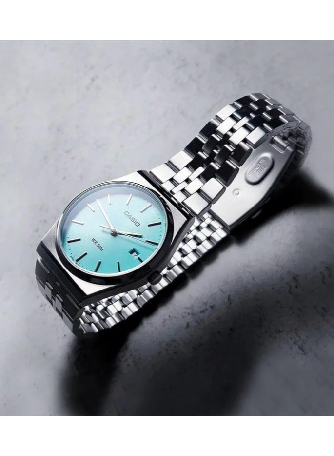 كاسيو ساعة قياسية للرجال من الفولاذ المقاوم للصدأ بمينا أزرق كوارتز MTP-B145D-2A1VEF - Image 5