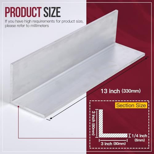 DOUYUDAO 13Inch Aluminum Angle Stock, 3" x 3"x 1/4" Angle Aluminum 6061, T6511 Mill Stock 1/4" Thick 1PCS - Image 2