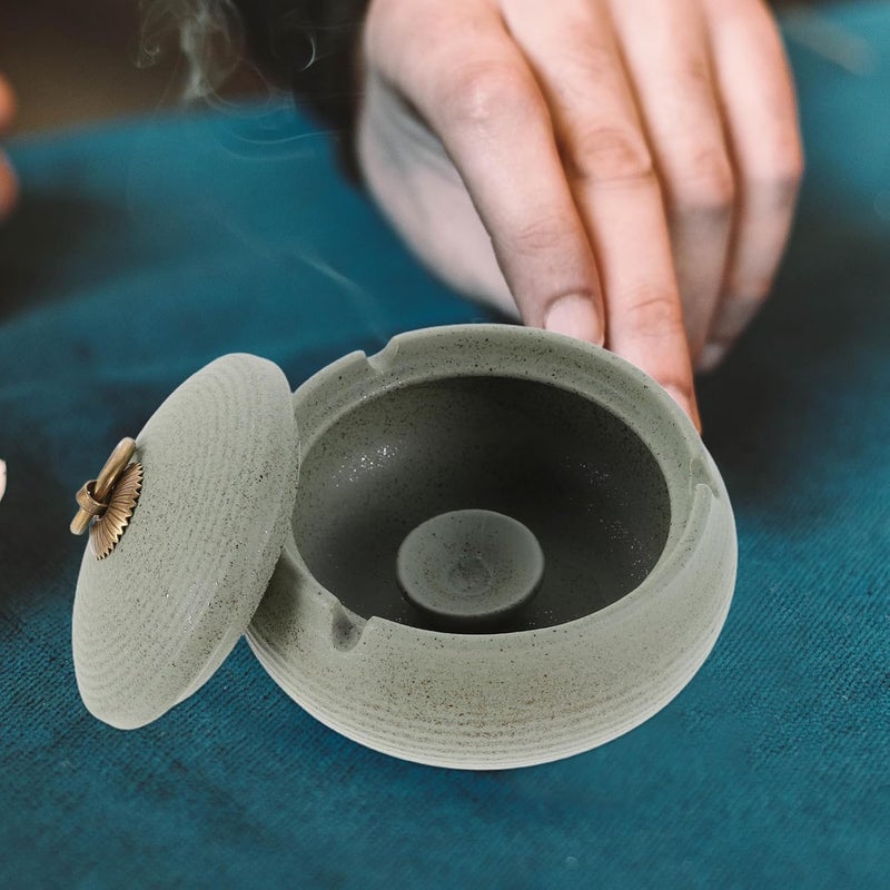 Ceramic Ashtray with Lid Small Windproof Outdoor Ashtray for Patio Home Office Smokers Decorative Light Green Porcelain Ash Tray - Image 5