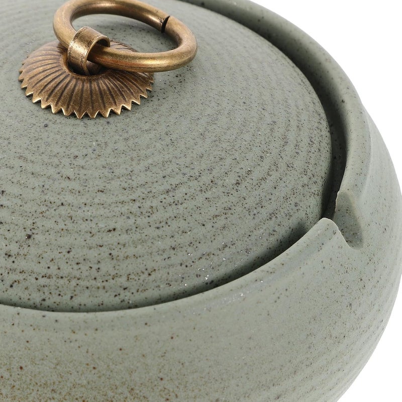 Ceramic Ashtray with Lid Small Windproof Outdoor Ashtray for Patio Home Office Smokers Decorative Light Green Porcelain Ash Tray - Image 3