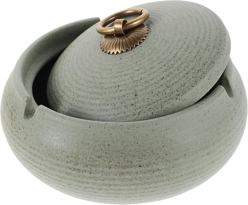 Ceramic Ashtray with Lid Small Windproof Outdoor Ashtray for Patio Home Office Smokers Decorative Light Green Porcelain Ash Tray - Image 1