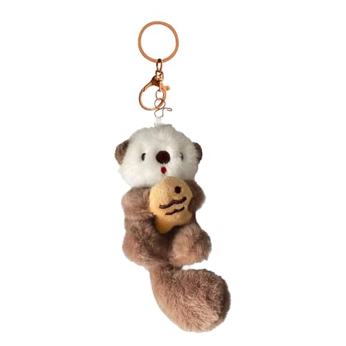 XFSAFDM Plush Keychain, Cute Otter Keychain for Girls, Adorable Bag Charm for Handbags, Backpacks, and Keys, Brown Otter Keyring with Lobster Clasp - Image 1
