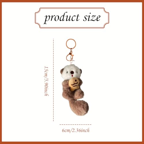 XFSAFDM Plush Keychain, Cute Otter Keychain for Girls, Adorable Bag Charm for Handbags, Backpacks, and Keys, Brown Otter Keyring with Lobster Clasp - Image 2
