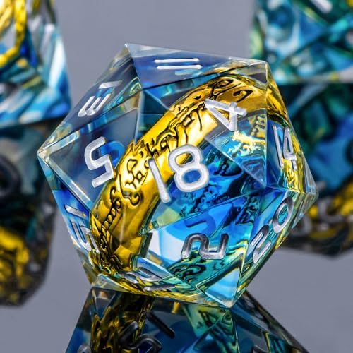 OUKELANWO Magic Lord Rings DND Dice Set with Box 7Pcs Resin LOTR DD Dice Set for Role Playing Game Blue Dungeons Dragons D and D Sharp Edge Dice D20 D12 D10 D8 D6 D4 - Image 5