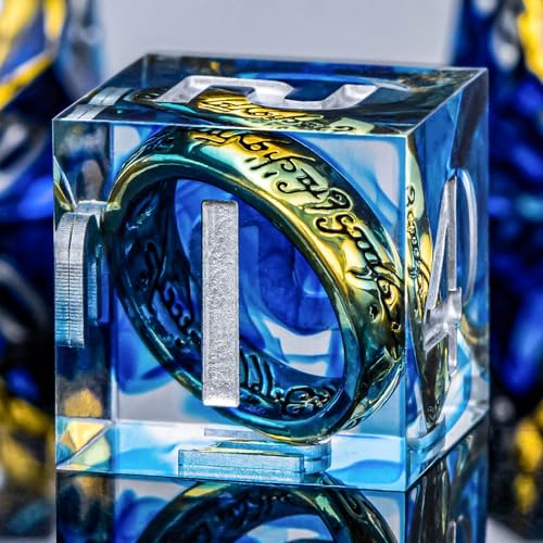 OUKELANWO Magic Lord Rings DND Dice Set with Box 7Pcs Resin LOTR DD Dice Set for Role Playing Game Blue Dungeons Dragons D and D Sharp Edge Dice D20 D12 D10 D8 D6 D4 - Image 1