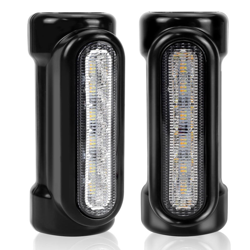 أضواء بار الطريق للدراجات النارية OPL5 مع إشارة انعطاف LED برتقالية وأضواء قيادة بيضاء وإضاءة جو RGB لأضواء بار التصادم للدراجات السياحية (أسود)