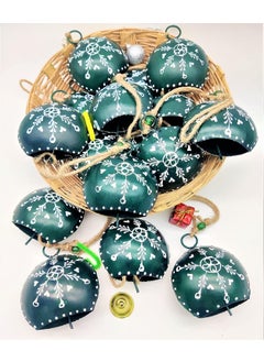 HIGHBIX HIGHBIX 10cm Big Hand Painted Festive Dcor Hanging Bells Set of 10 with Jute Bag Hand Painted Green 10cm 