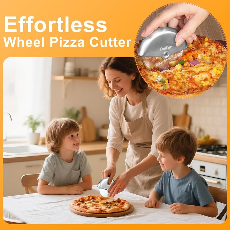 FunCee Premium Pizza Cutter Wheel with Sharp Blade For Cutting Through Pizzas, Crusts, Pies and More, Stainless Steel Knife with Ergonomic and Comfort Grip, Dishwasher Safe - Image 2