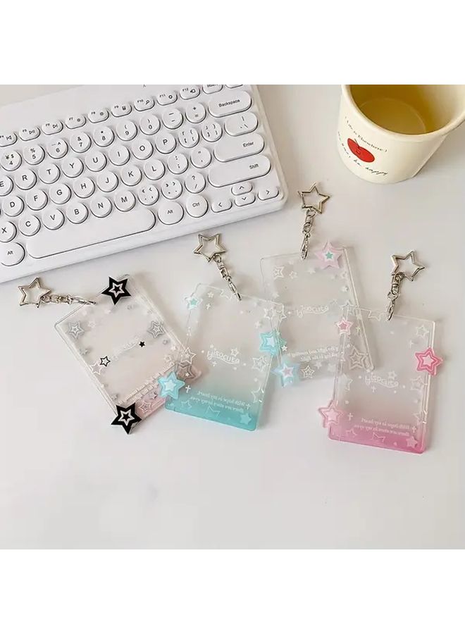 3 Inch Blue Transparent Photocard Holder Keychain Protective Card Cover And ID Badge Holder Bag Pendant - Image 3