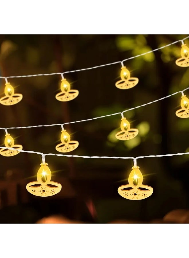 Home Care Festive Diya Lamps – 165cm (64.96 in) LED String Lights, Golden Indian Oil Lamp Design, Battery-Free Decoration for Diwali, Weddings & Parties - Image 3