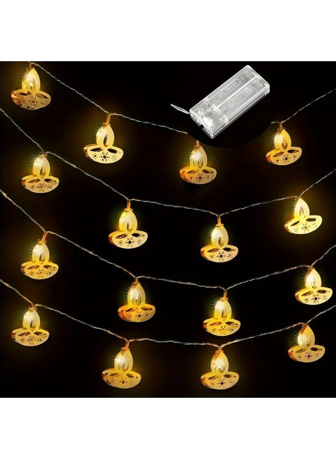 Home Care Festive Diya Lamps – 165cm (64.96 in) LED String Lights, Golden Indian Oil Lamp Design, Battery-Free Decoration for Diwali, Weddings & Parties - Image 2