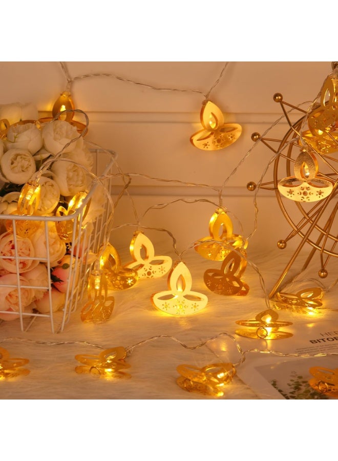 Home Care Festive Diya Lamps – 165cm (64.96 in) LED String Lights, Golden Indian Oil Lamp Design, Battery-Free Decoration for Diwali, Weddings & Parties - Image 1