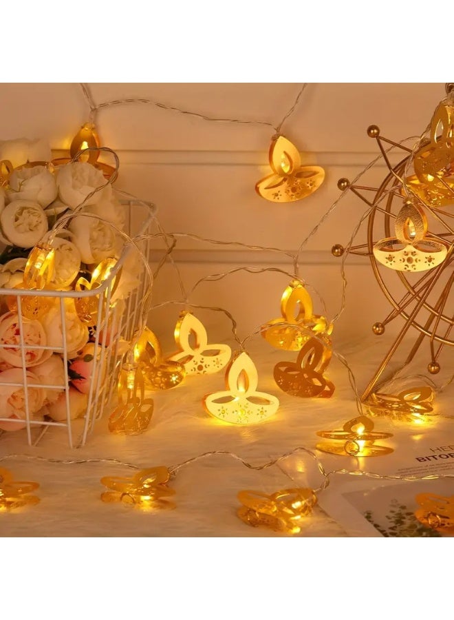 Home Care Festive Diya Lamps – 165cm (64.96 in) LED String Lights, Golden Indian Oil Lamp Design, Battery-Free Decoration for Diwali, Weddings & Parties - Image 4
