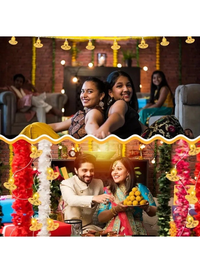 Home Care Festive Diya Lamps – 165cm (64.96 in) LED String Lights, Golden Indian Oil Lamp Design, Battery-Free Decoration for Diwali, Weddings & Parties - Image 5