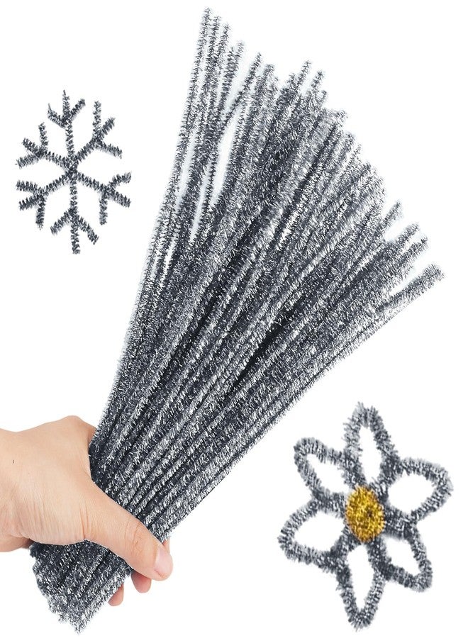 Uenhoy 100 Pcs Pipe Cleaners Chenille Stems, Glitter Silver Pipe Cleaner Craft Supplies, DIY Craft Fuzzy Sticks for DIY Art Project and Creative Handmade, 6mm x 12 Inch - Image 2