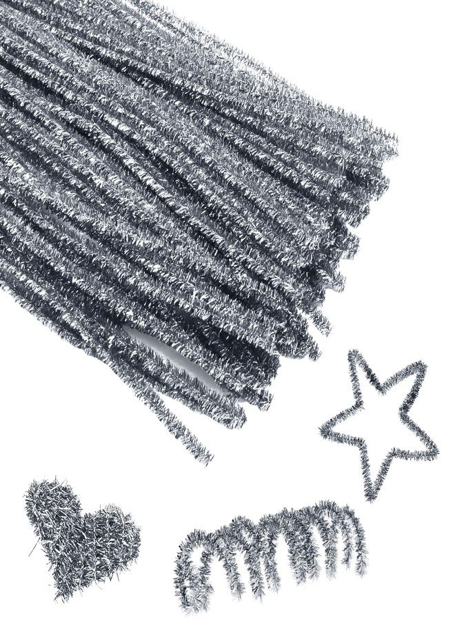 Uenhoy 100 Pcs Pipe Cleaners Chenille Stems, Glitter Silver Pipe Cleaner Craft Supplies, DIY Craft Fuzzy Sticks for DIY Art Project and Creative Handmade, 6mm x 12 Inch - Image 1