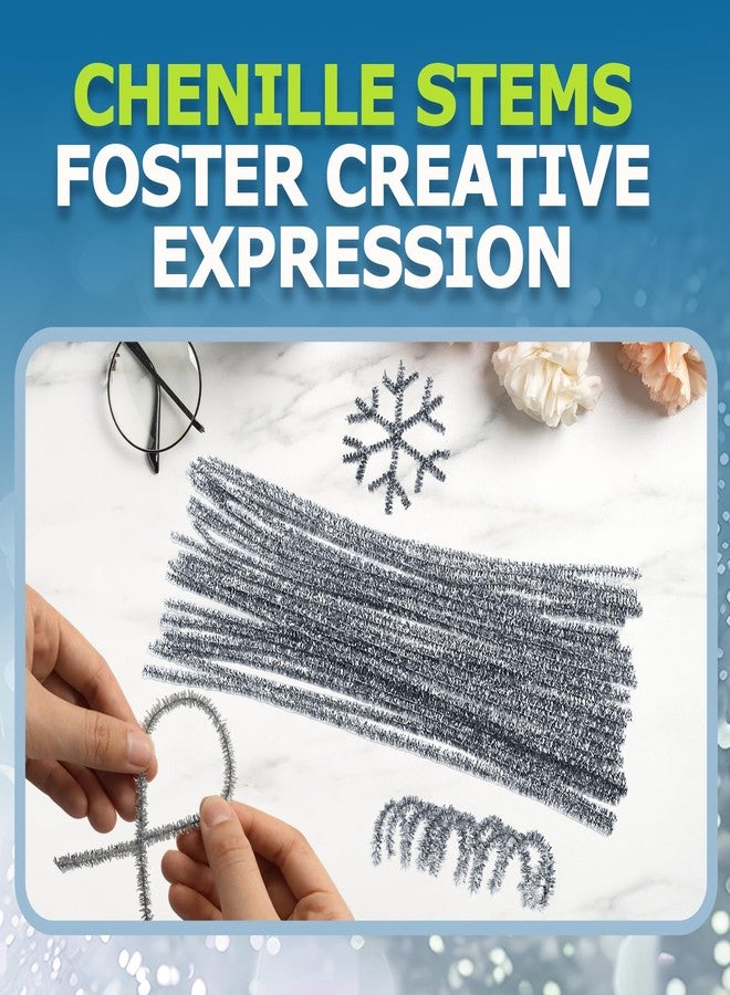 Uenhoy 100 Pcs Pipe Cleaners Chenille Stems, Glitter Silver Pipe Cleaner Craft Supplies, DIY Craft Fuzzy Sticks for DIY Art Project and Creative Handmade, 6mm x 12 Inch - Image 5