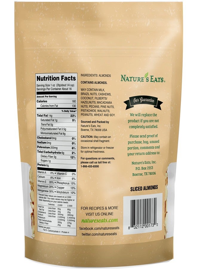 Nature's Eats Nature’s Eats Natural Sliced Almonds - Blanched Thin-Cut Almonds for Baking, Salads, Granola, and Snacks - Heart Healthy, High Protein, Gluten Free, Keto Friendly - Bulk 16 oz Resealable Bag - Image 2